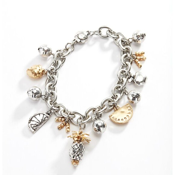 J. Jill Fruit Charms Chunky Chain Bracelet Whimsical Gold Silver Tone Beads NWT - Picture 3 of 10